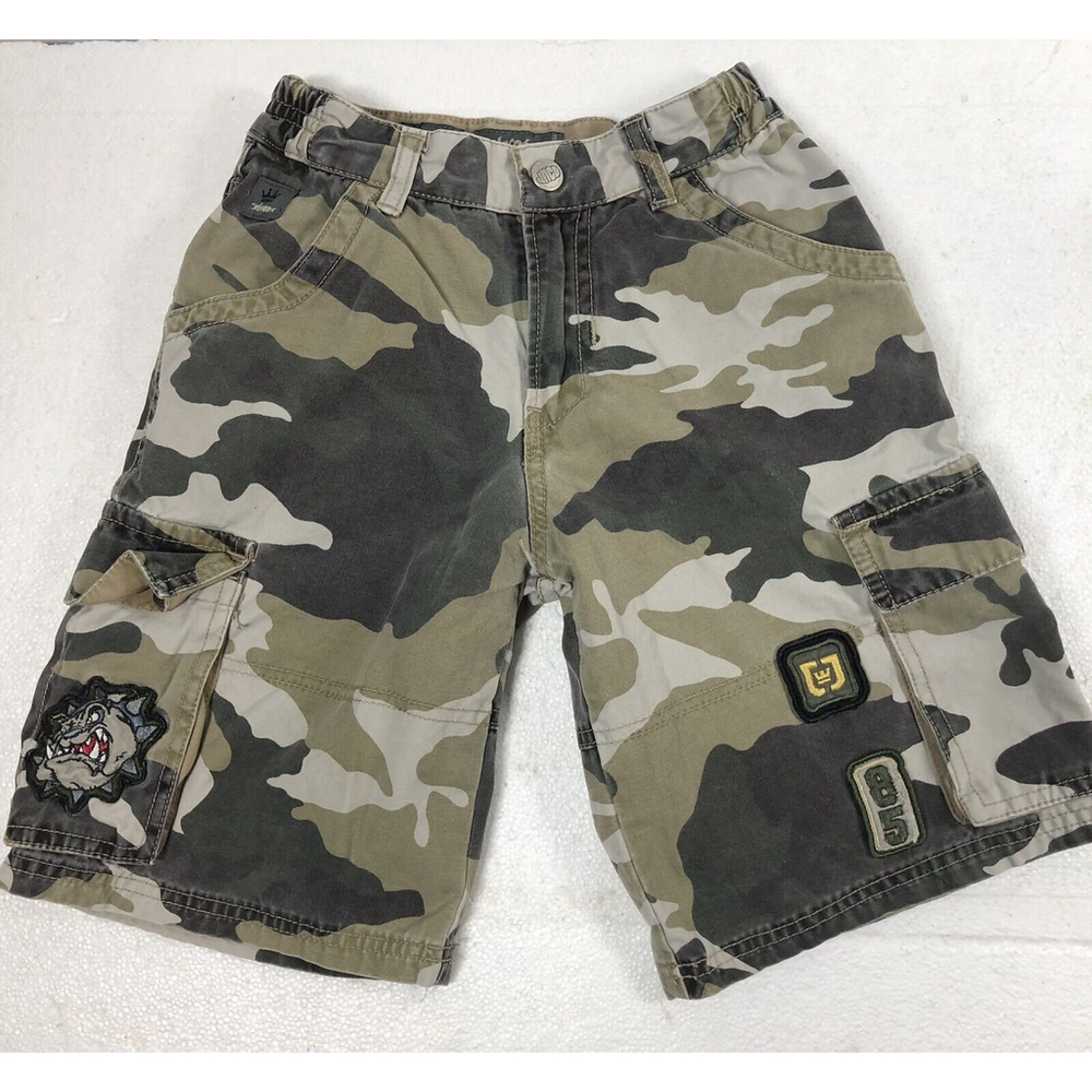 Vintage 90s JNCO Jean Shorts Boys 7x Camo Cargo Hip Hop Baggy Bulldog Tiger